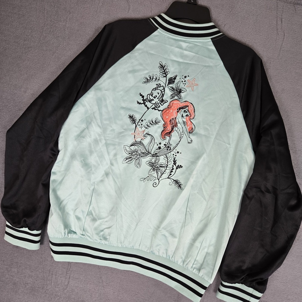 Disney Little Mermaid Princess Ariel Satin Souvenir Jacket Womens 2X Green Black